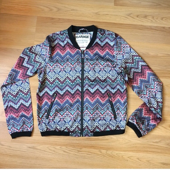 Garage Chevron Printed Lightweight Bomber Jacket Size M - Picture 1 of 7